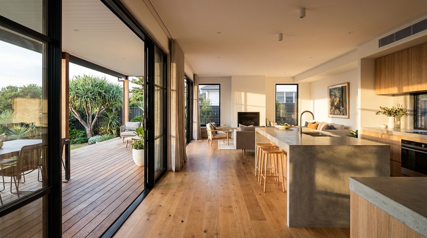 Covered timber deck and rear extension on a Newcastle home
